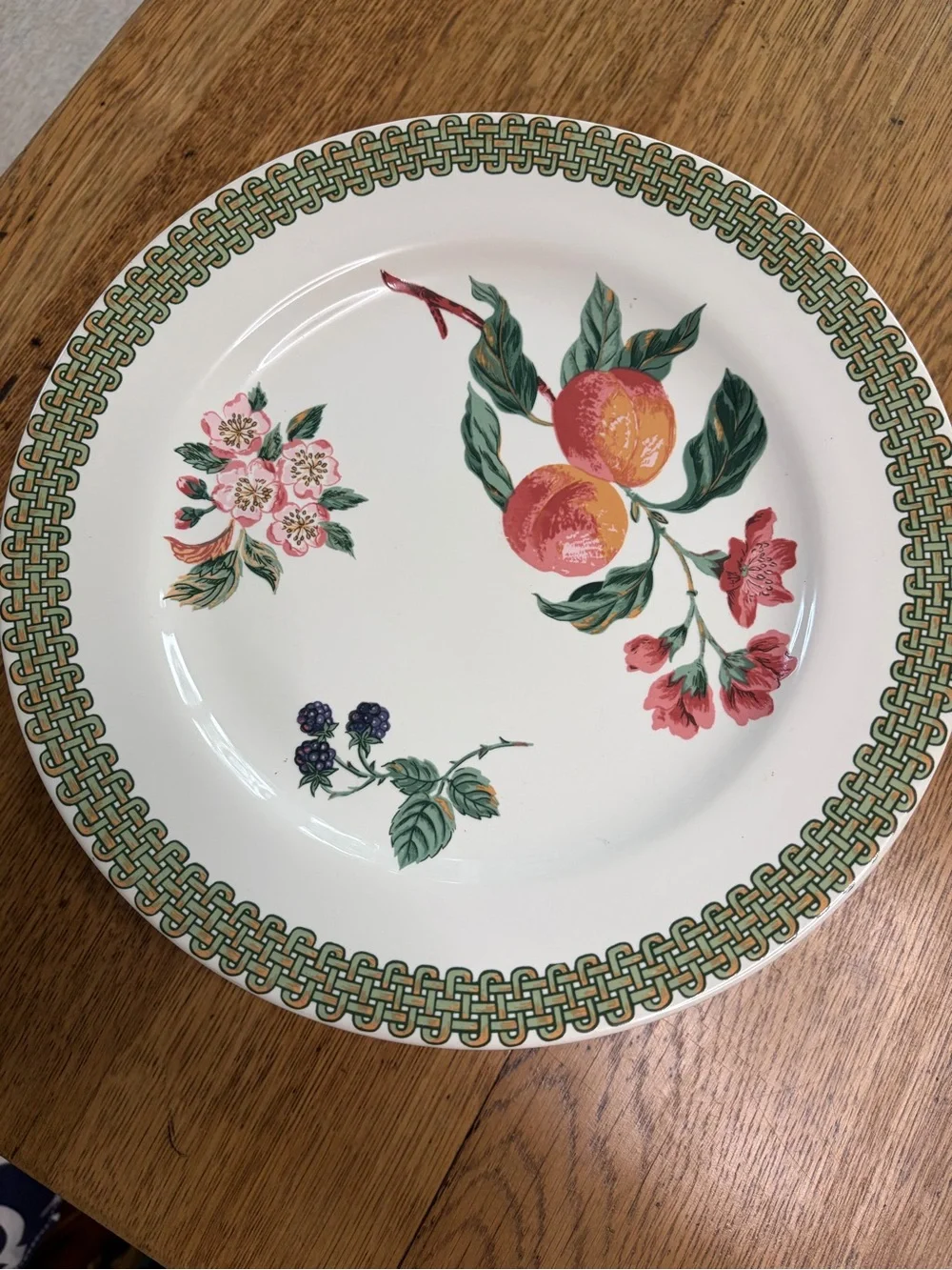 White Ceramic Fruit-Pattern Dinnerware Bowl with Green Trim